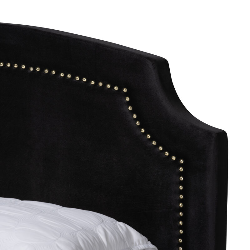 Baxton Studio Oxley Traditional Black Velvet and Gold Metal Queen Size Panel Bed