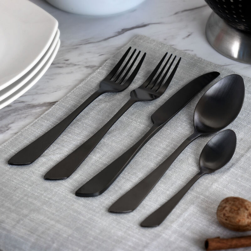 MegaChef Gibbous 20 Piece Flatware Utensil Set, Stainless Steel Silverware Metal Service for 4 in Black
