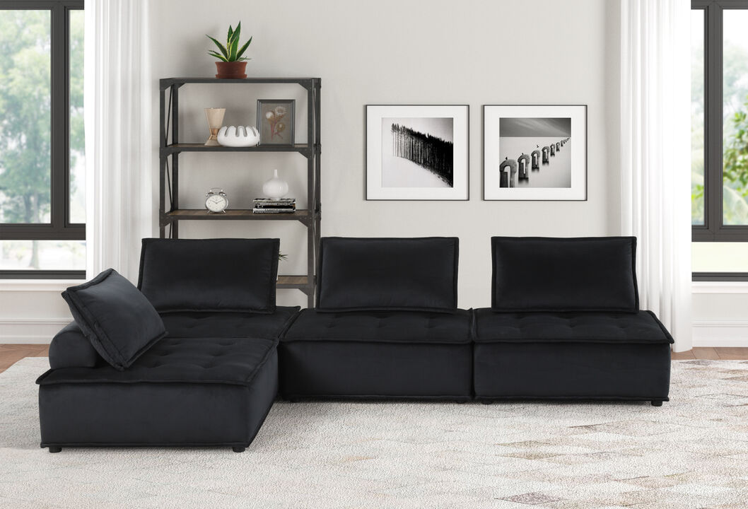 Anna Black Velvet 4 Piece Sectional Sofa