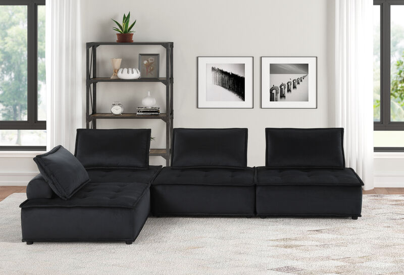 Anna Black Velvet 4 Piece Sectional Sofa