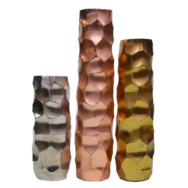 Set of 3 Decorative Modern Metal Honeycomb Design Table Flower Vase for Dining Room, Living Room Bedroom, or Wedding
