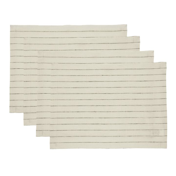 Solino Home 100% Pure Linen Placemats 14 x 19 Inch Set of 4 | Pinstripe