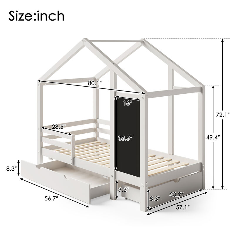 Merax Kids House Bed Frame with 2 Drawers