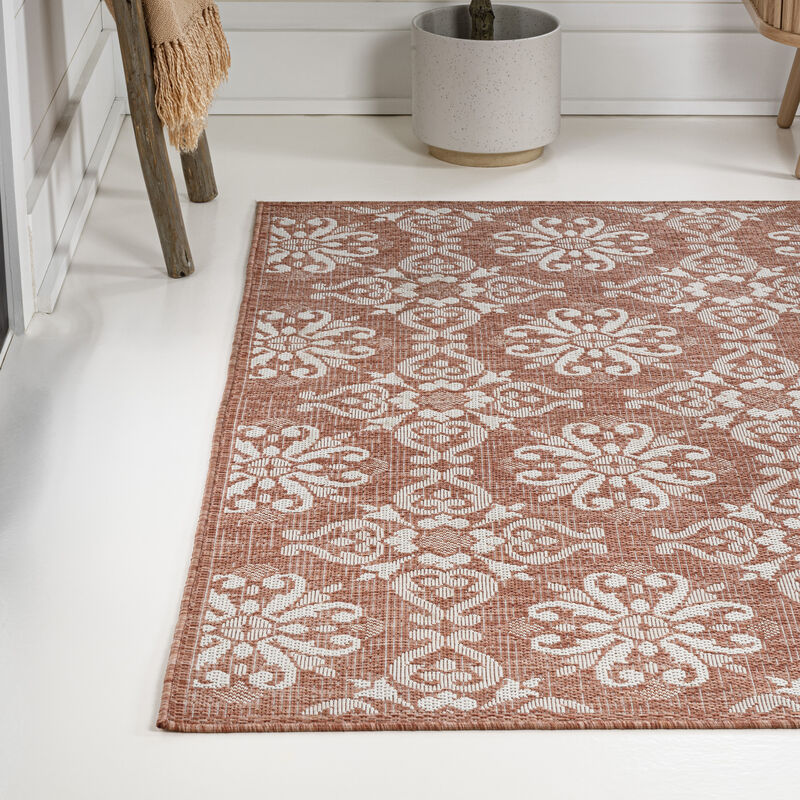 Amora Traditional Mediterranean Tile Design Salmon/Cream 4 ft. x 6 ft. Indoor/Outdoor Area Rug
