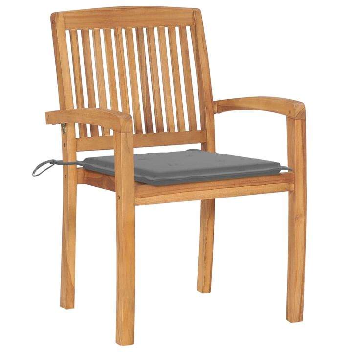 vidaXL Garden Chairs 2 pcs with Gray Cushions Solid Teak Wood