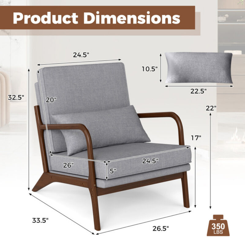 Modern Accent Chair with Rubber Wood Armrests and Removable Back