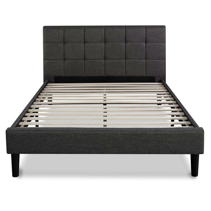 Hivvago King size Dark Grey Upholstered Platform Bed with Headboard