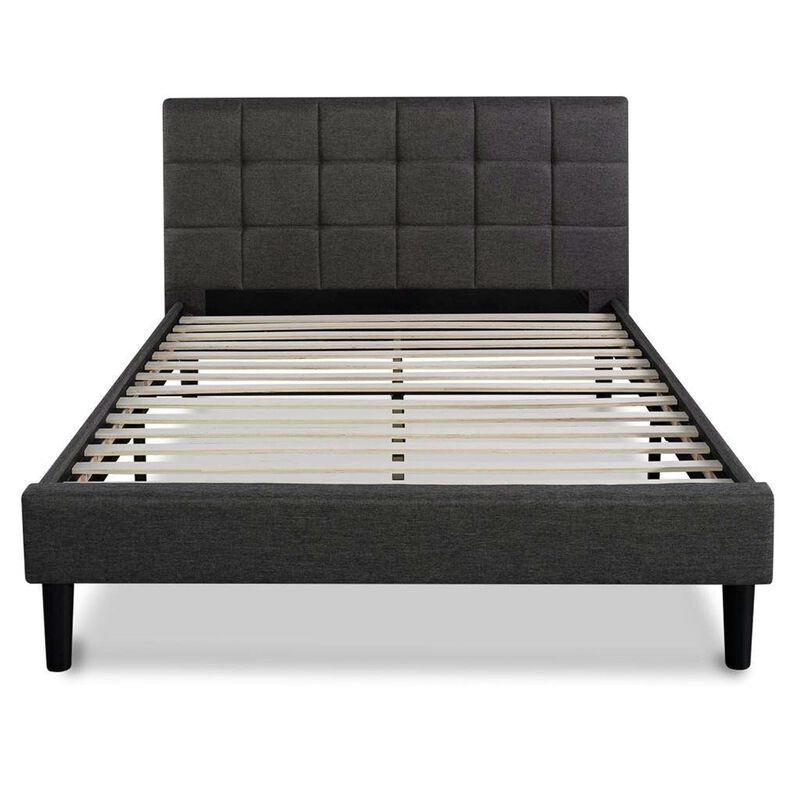 Hivvago King size Dark Grey Upholstered Platform Bed with Headboard
