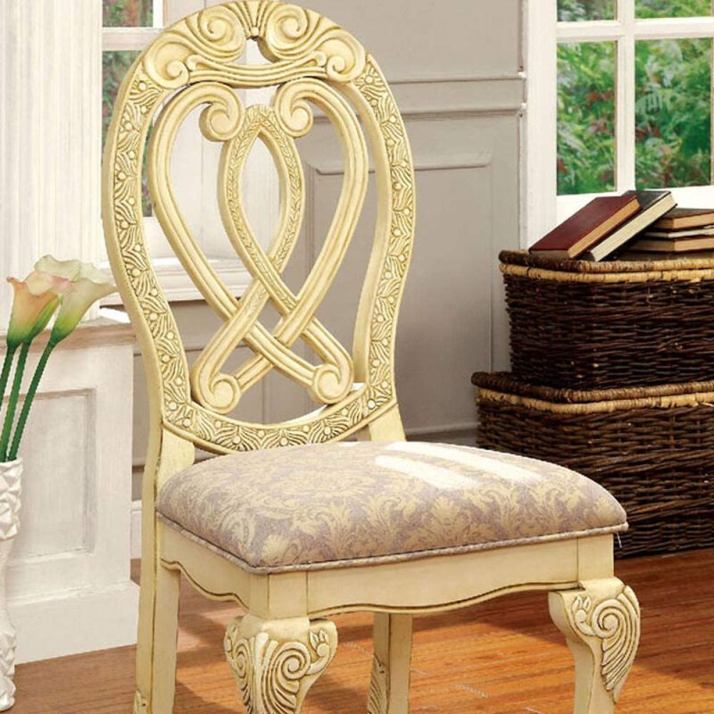 Vintage White Solid Wood Dining Chairs - Set of 2