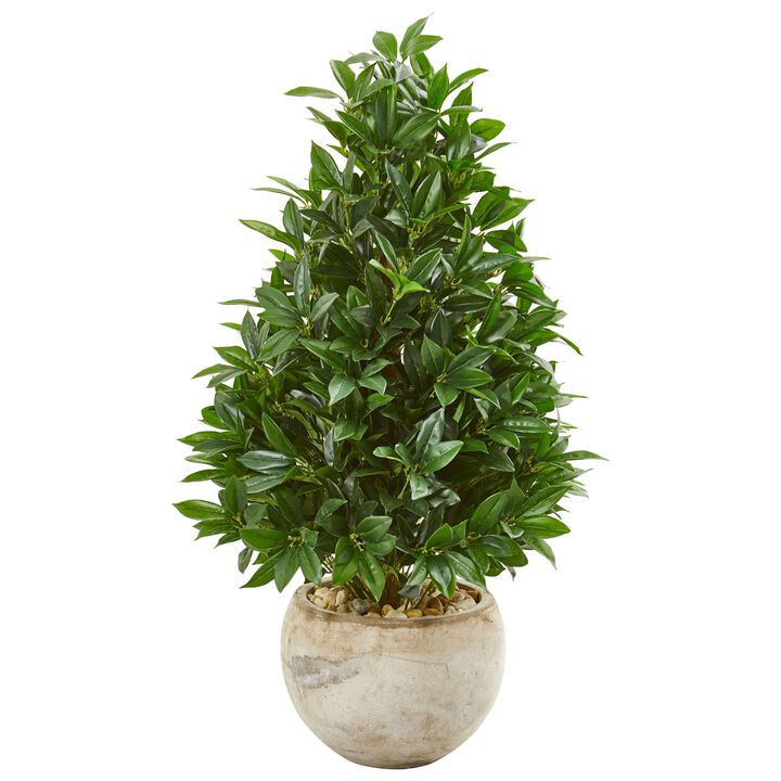 Hivvago 38 Inches Bay Leaf Cone Topiary Artificial Tree in Bowl Planter UV Resistant (Indoor/Outdoor)