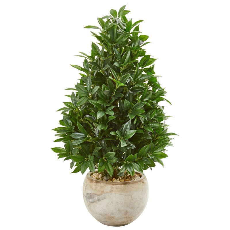 Hivvago 38 Inches Bay Leaf Cone Topiary Artificial Tree in Bowl Planter UV Resistant (Indoor/Outdoor)