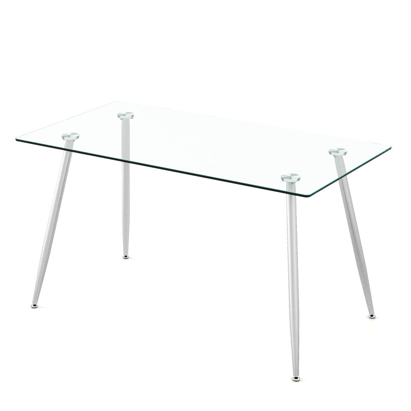 Glass Rectangular Dining Table with Metal Legs