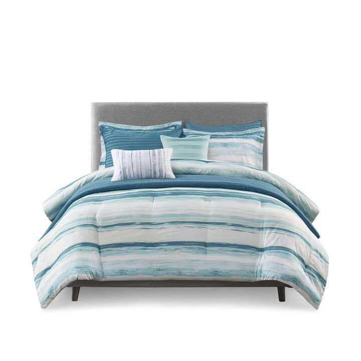 Gracie Mills Javier 8-Piece Tranquil Seersucker Stripe Comforter and Quilt Set Collection
