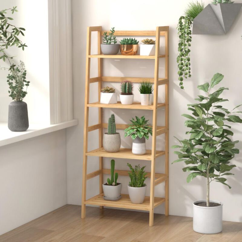 Hivvago 47.5 Inch 4-Tier Multifunctional Bamboo Bookcase Storage Stand