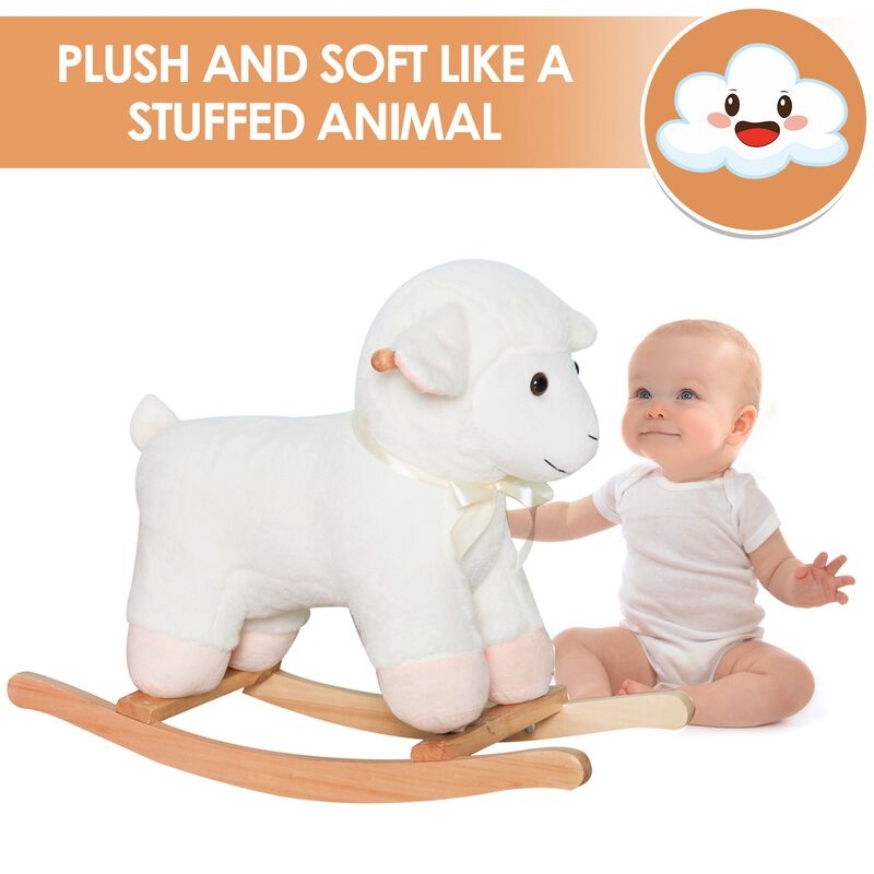Woolly Wonder: White Wooden Lamb Rocking Horse for Kids