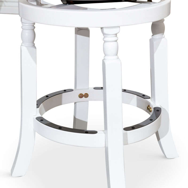 30" Barstool, White Finish, Black Leather Seat