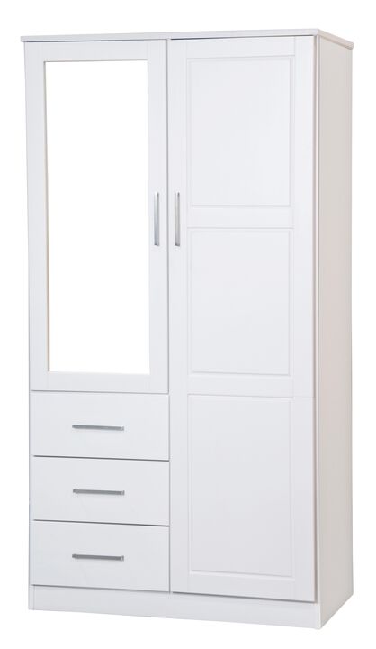 100% Solid Wood Metro 2-Door Wardrobe with Mirrored Door