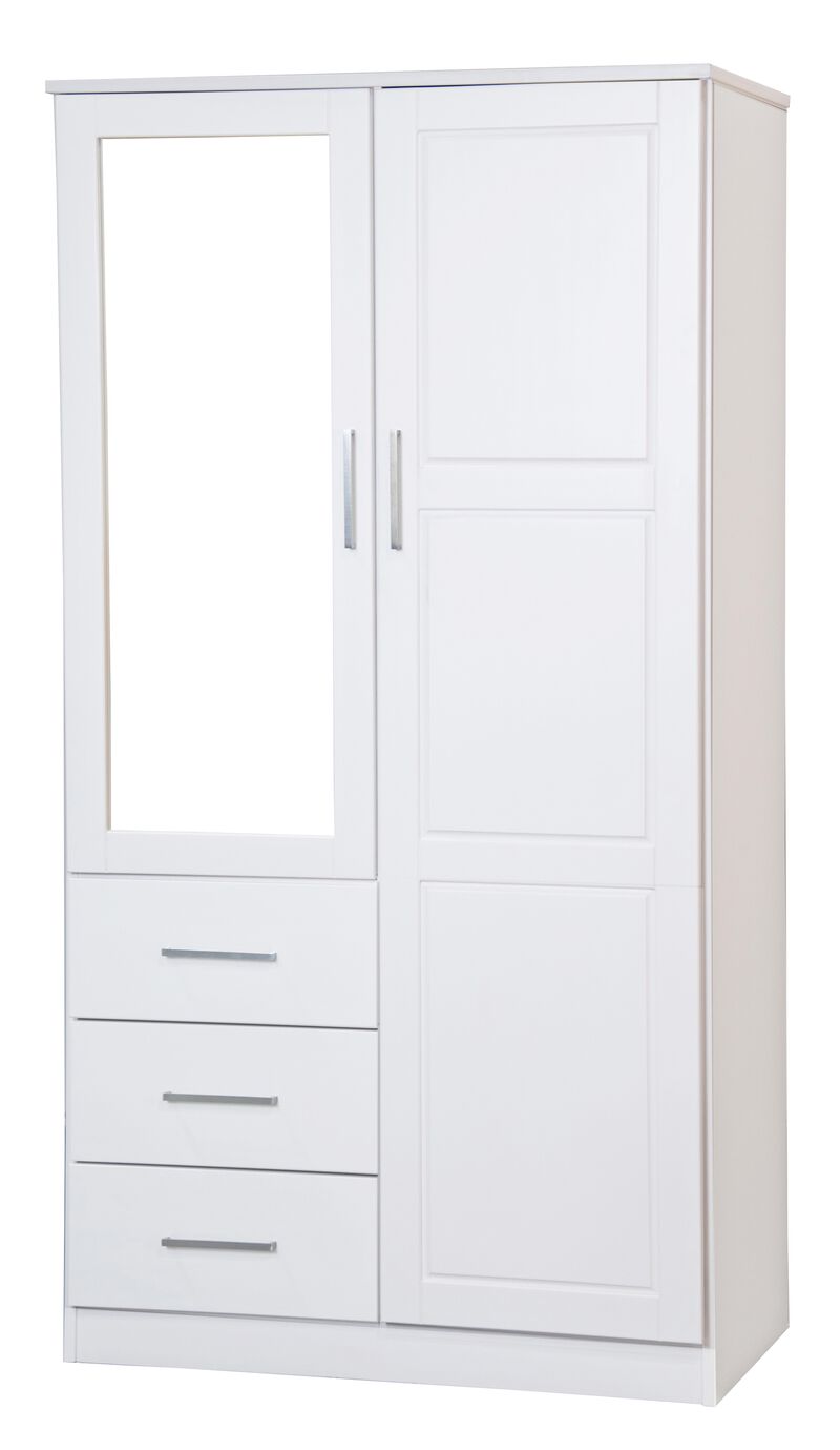 100% Solid Wood Metro 2-Door Wardrobe with Mirrored Door