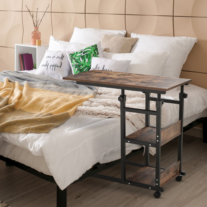 Versatile Side Table: 3-Tier C-Shaped Mobile Nightstand with Casters