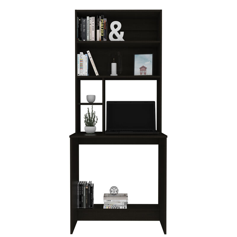 DEPOT E-SHOP Xalo Computer Hutch Desk, Lower Shelf, Four Shelves, Black