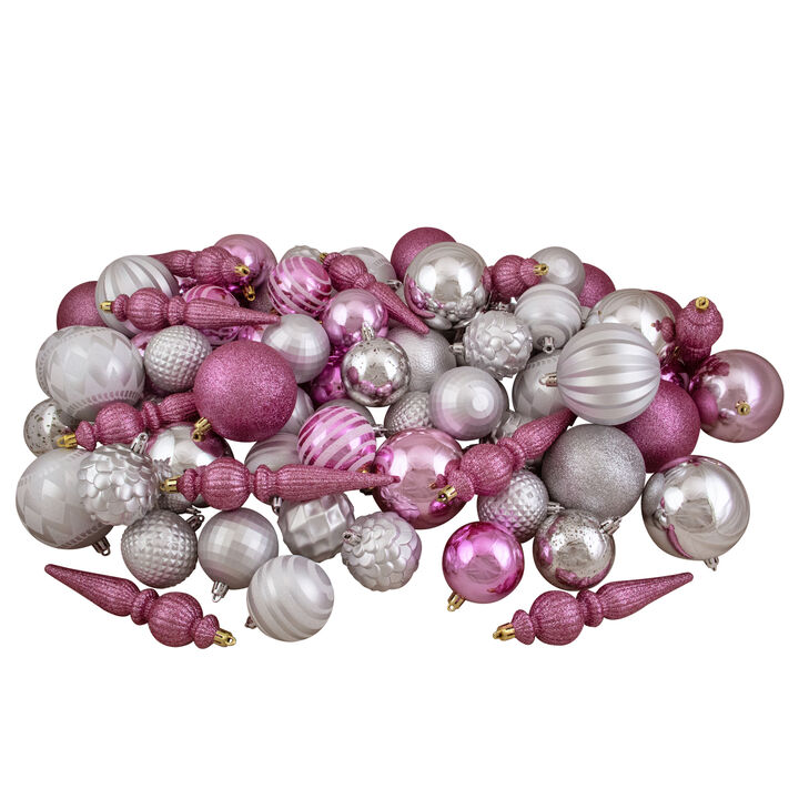 75ct Pink and Silver Shatterproof 3-Finish Christmas Ball Ornaments