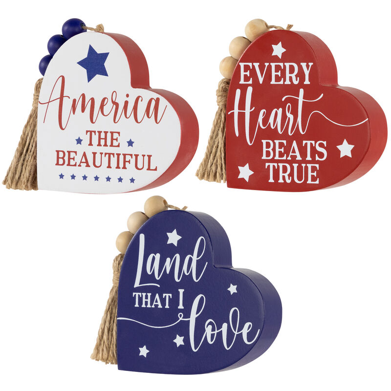 Patriotic Hearts Wooden Tabletop Signs - 3.75" - Set of 3