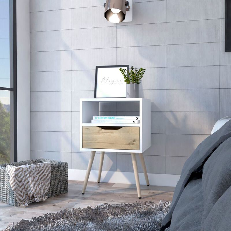 Nightstand Fugaz, Bedroom, White / Light Oak
