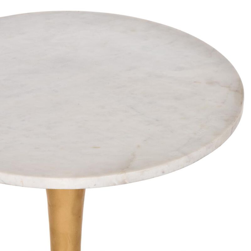 Carolina Living Piuma Marble Top Accent Table - White Top - Antique Gold Base
