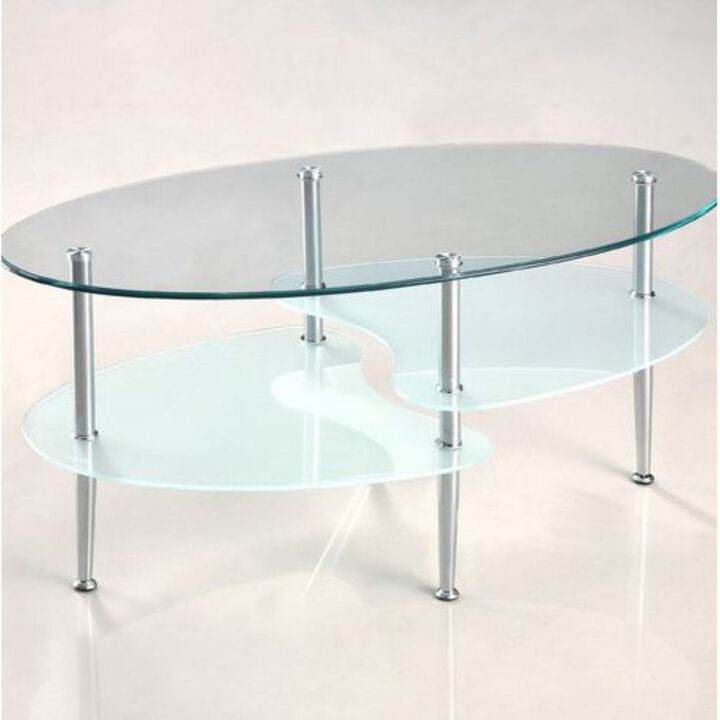 Hivvago Modern Oval Glass Coffee Table with Chrome Metal Legs
