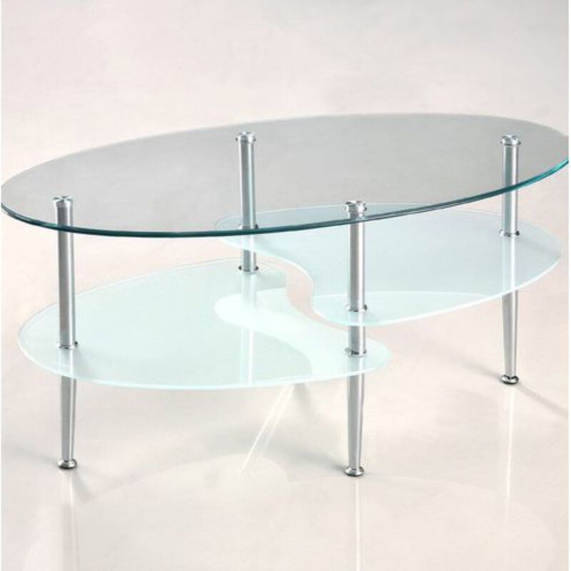 Hivvago Modern Oval Glass Coffee Table with Chrome Metal Legs