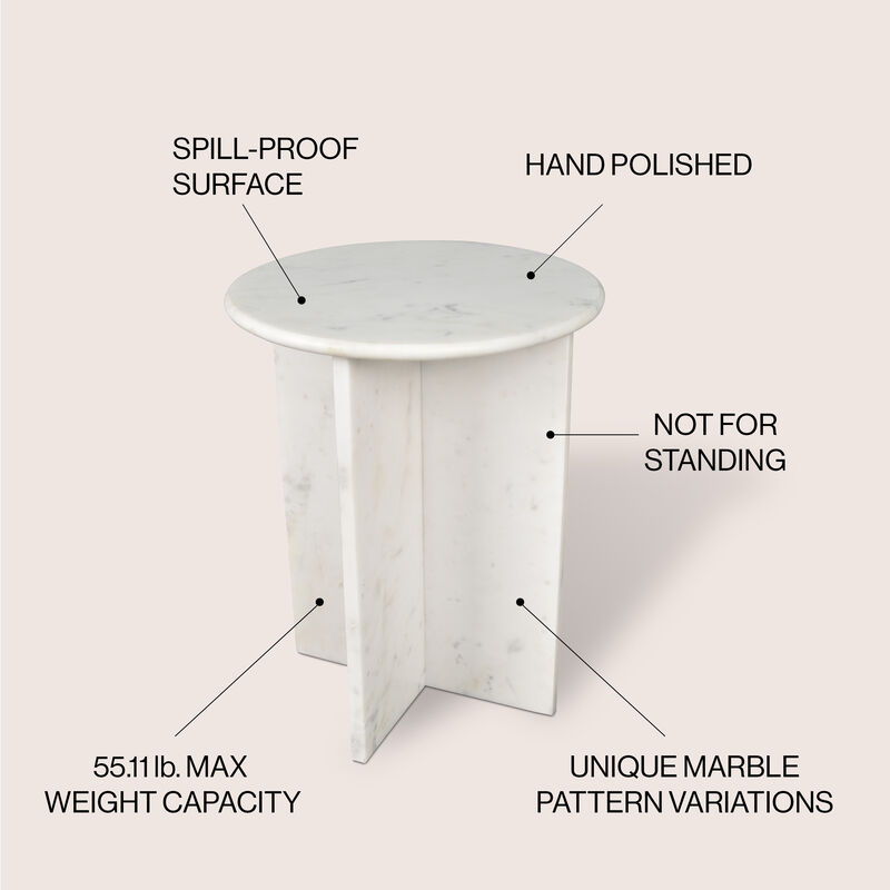 Javier 17.75" Contemporary Natural Marble Handmade X-Shaped End Table