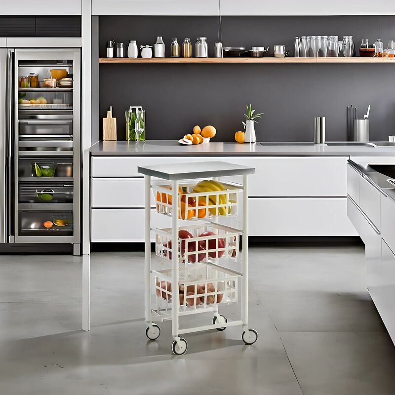 Rolling kitchen cart with Stainless Steel top, Fifty-Fifty