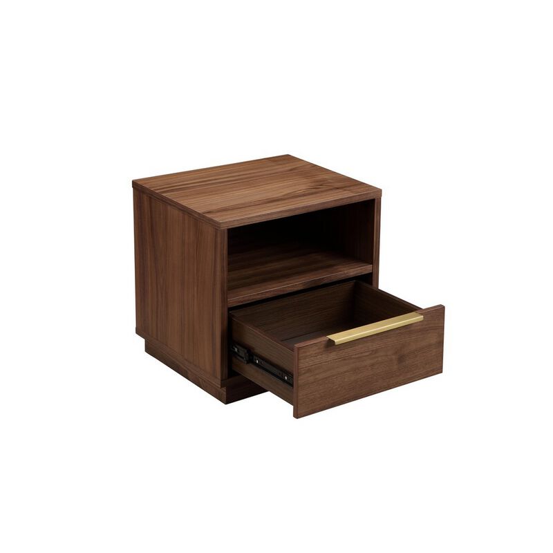 Tommy 18 Inch Nightstand, 1 Drawer with Handle, 1 Storage Cubby, Brown Gold - Benzara