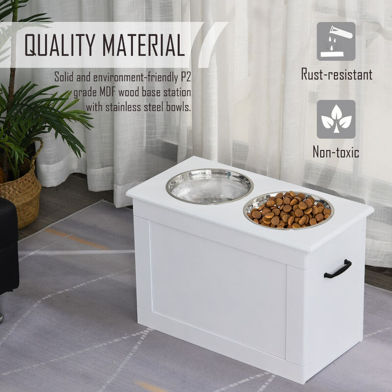 White Pet Dining Station: Raised Feeder with Storage for Big Dogs