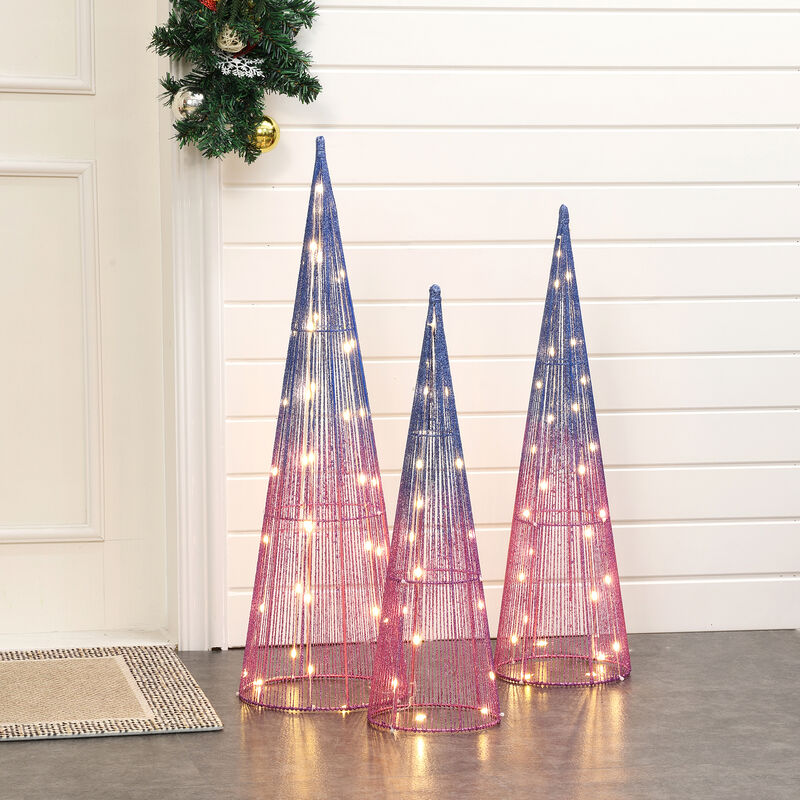 LuxenHome Set of 3 Multi-Color Lighted Trees Indoor and Outdoor Holiday Decoration