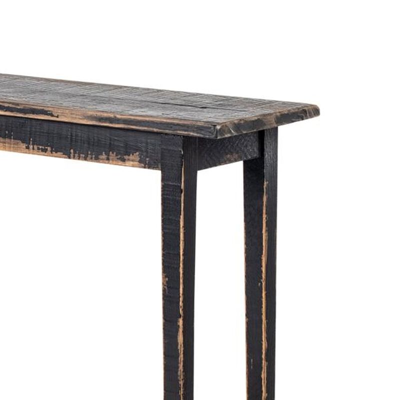Duro Sofa Console Table with Open Shelf, Reclaimed Wood, Antique Black - Benzara