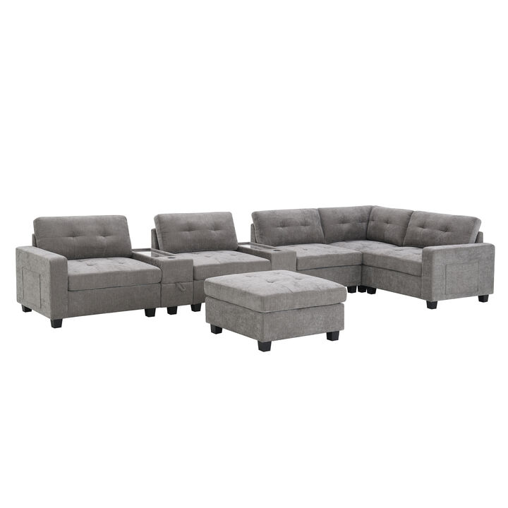 Merax Chenille U Shaped Sectional Sofa Couch Set