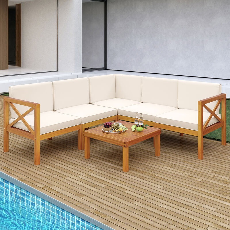 Outdoor 6 Pieces Acacia Wood Patio Sectional Furniture Set