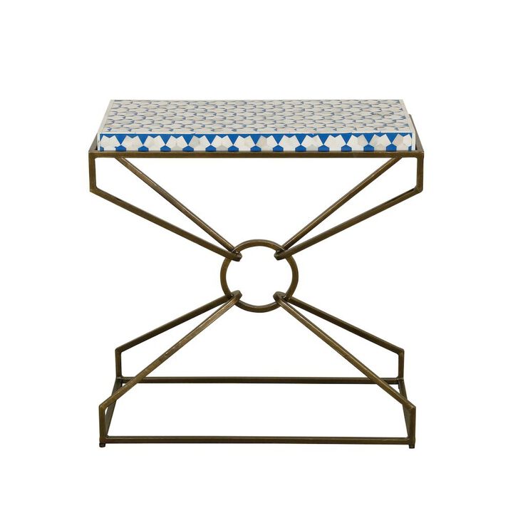 World Interiors Alexandria 24 Side Table with Bone Inlay and Brass