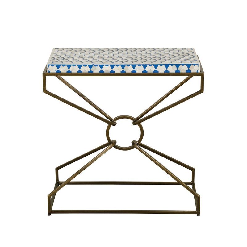 World Interiors Alexandria 24 Side Table with Bone Inlay and Brass