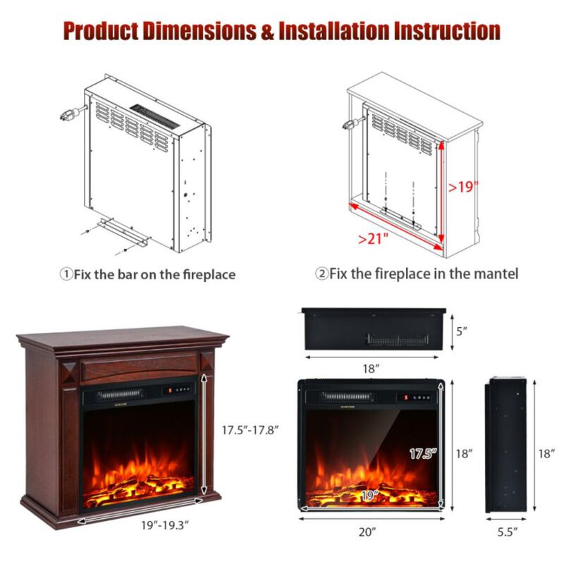 Hivvago 18 Inch 1500W Electric Fireplace Freestanding and Recessed Heater