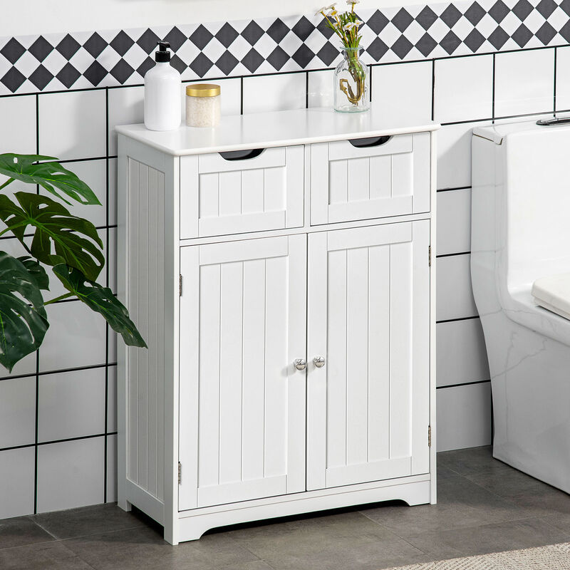 Freestanding Bathroom Storage Cabinet with 2 Drawers & Adjustable Shelf, White