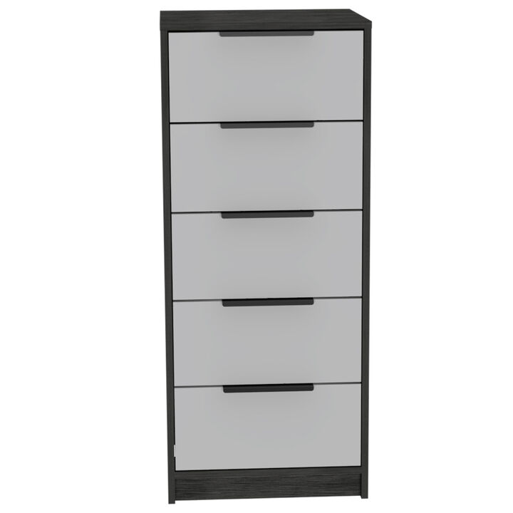 Kaia 5 Drawer Dresser, Vertical Dresser - Smokey Oak White