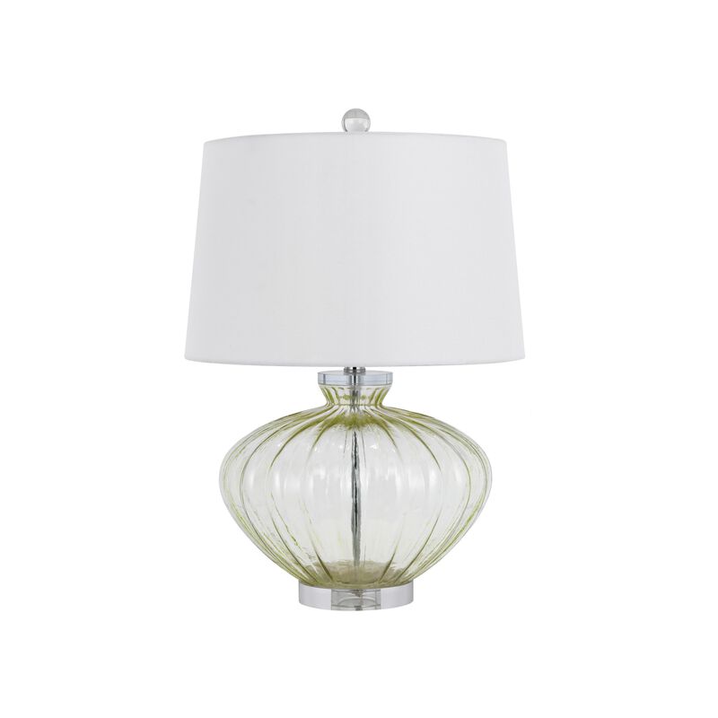 23 Inch Table Lamp Set of 2, Round Crystal Base, White Fabric Shade - Benzara