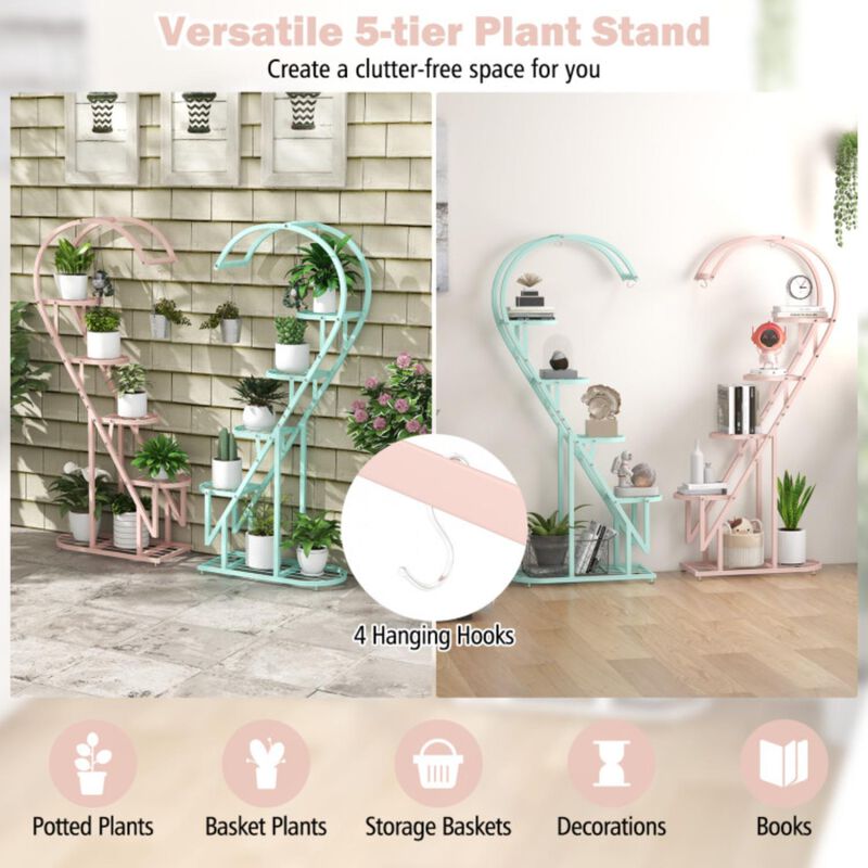 Hivvago 5 Tier Metal Plant Stand with Hanging Hook for Multiple Plants