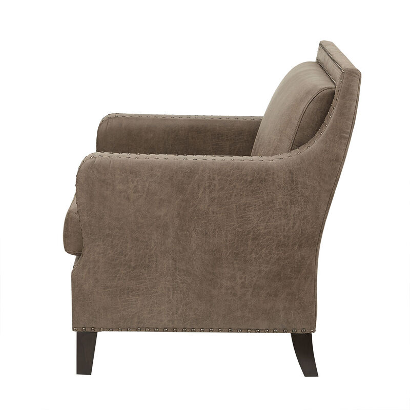 Gracie Mills Sharp Morocco Wood and Faux Leather Accent Chair