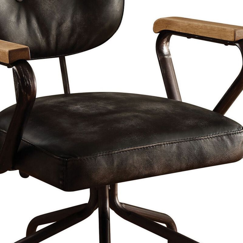 Metal & Leather Executive Office Chair, Black-Benzara