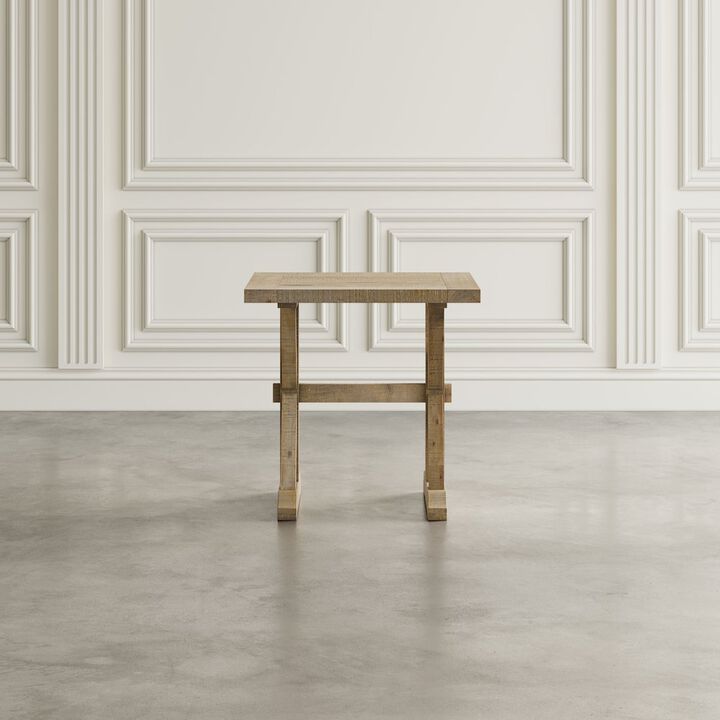 Jofran Carlyle Crossing Modern Rustic Distressed Solid Wood End Table with Trestle