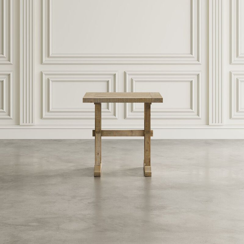 Jofran Carlyle Crossing Modern Rustic Distressed Solid Wood End Table with Trestle