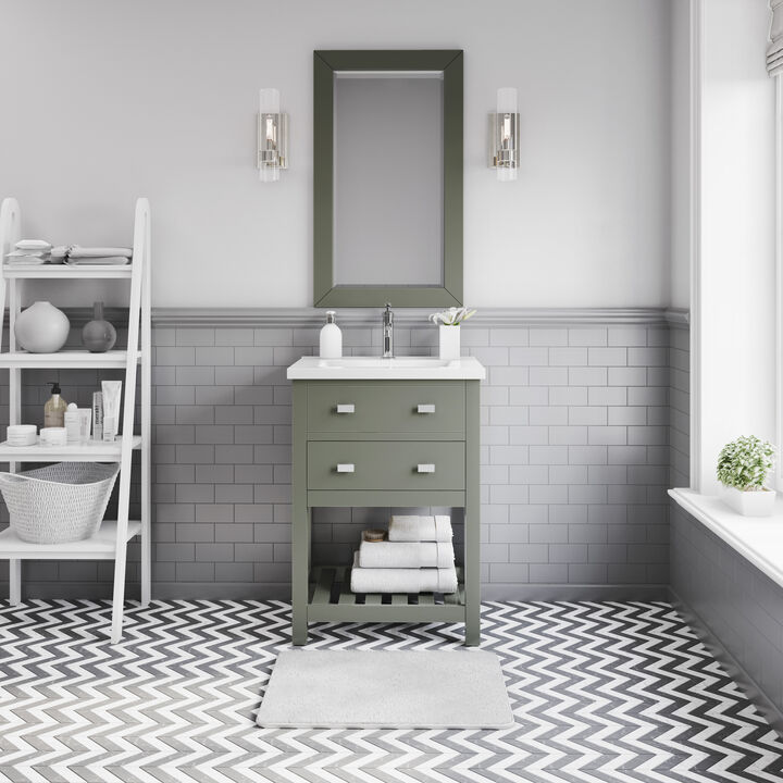 Viola 24 In. Integrated Ceramic Sink Top Vanity in Glacial Green